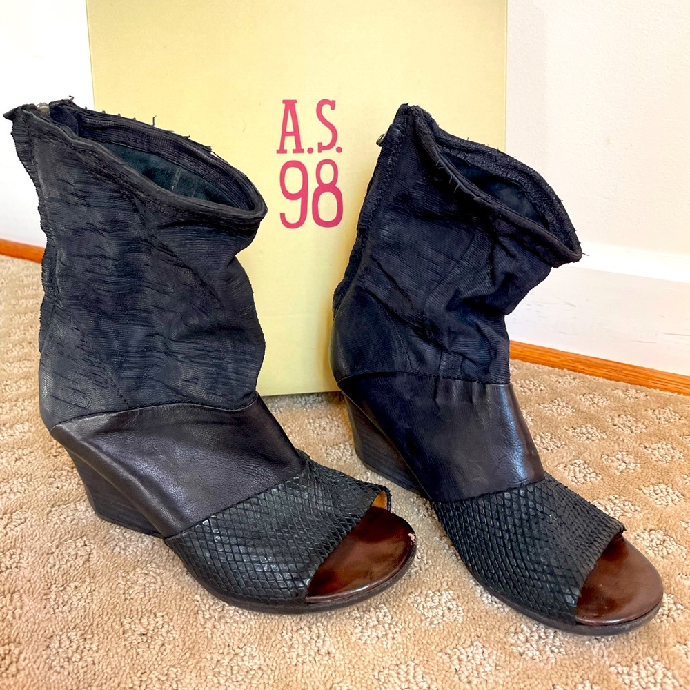A.S. 98 Black Wedge Peep Toe Shoe